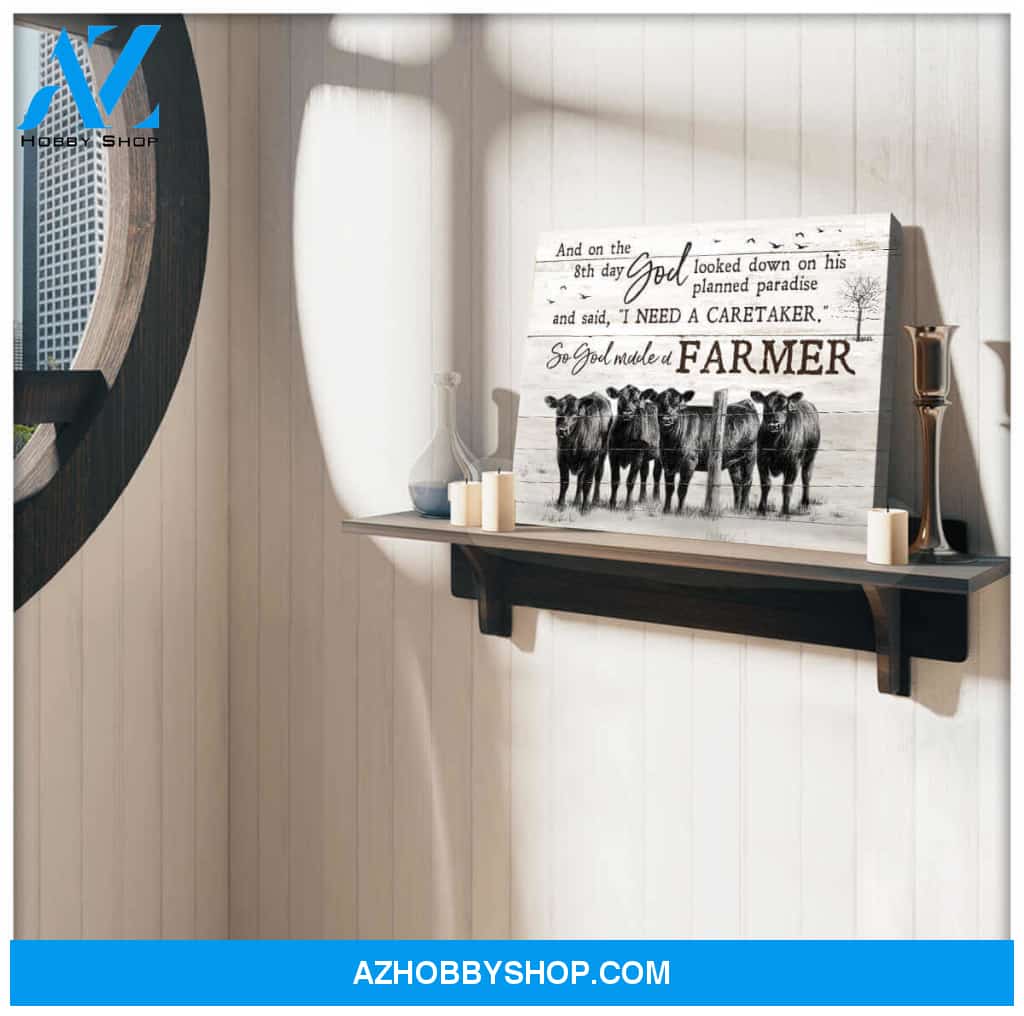 Angus Cows Farmhouse Farm Canvas So God Made A Farmer Wall Art Decor, Wall Decor Visual Art