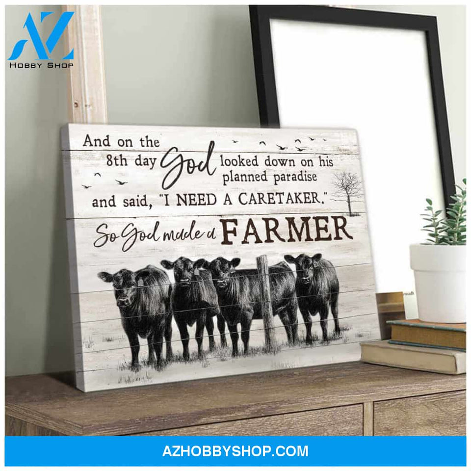 Angus Cows Farmhouse Farm Canvas So God Made A Farmer Wall Art Decor, Wall Decor Visual Art