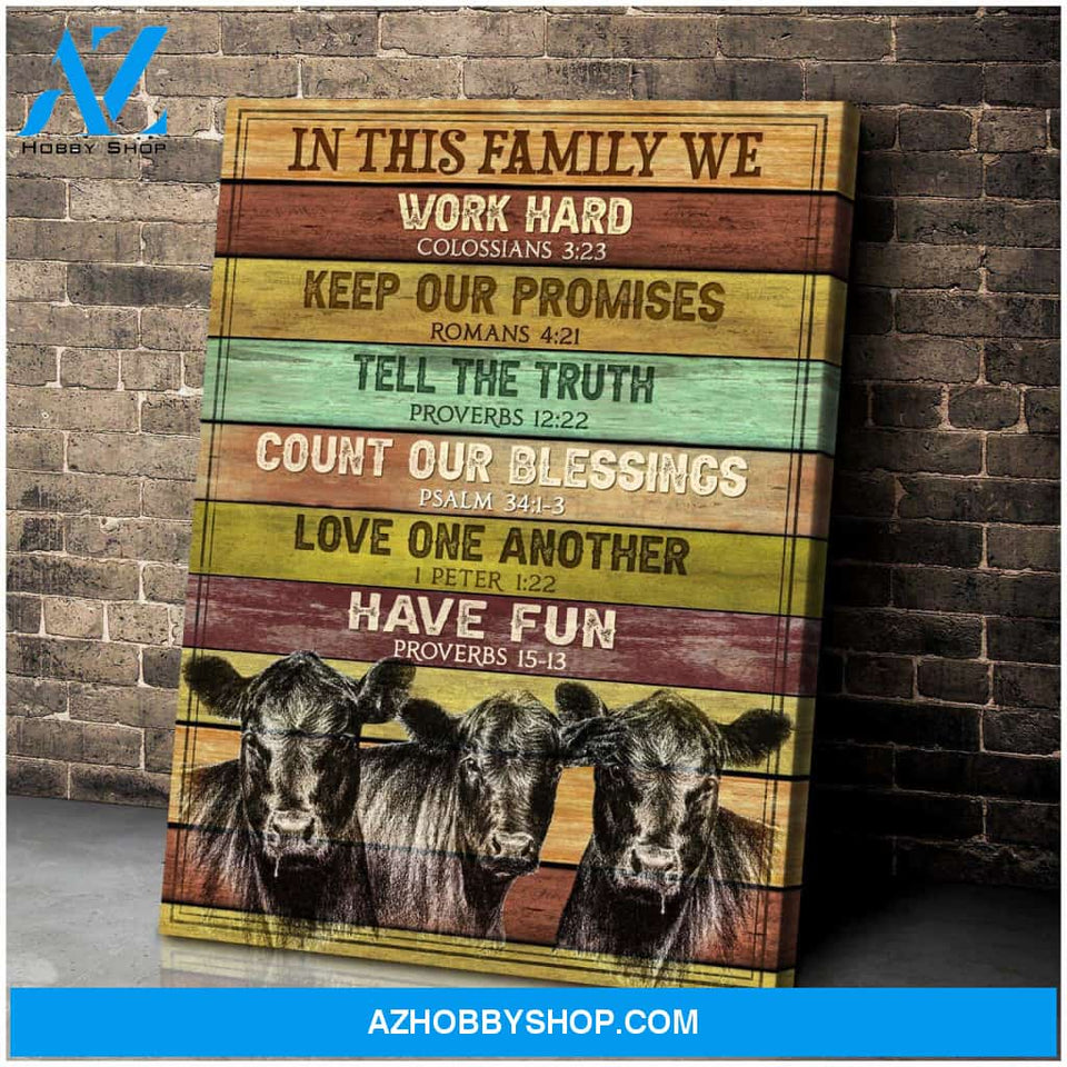 Angus Cows In This Family We Canvas Wall Art Decor, Wall Decor Visual Art