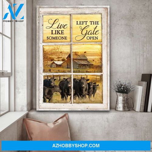 Angus cows - Live like someone, left the gate open - Farm Portrait Canvas Prints - Wall Art