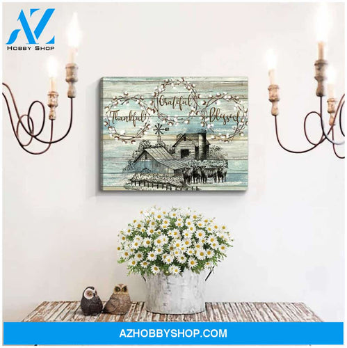 Angus Cows Thankful Grateful Blessed Farm Canvas Wall Art Farmhouse Decor