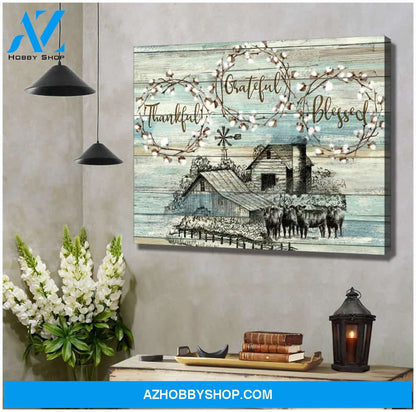 Angus Cows Thankful Grateful Blessed Farm Canvas Wall Art Farmhouse Decor