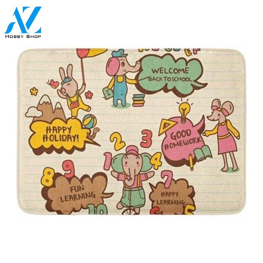 Animal Colorful ABC Education Dialogue Back to School Doormat Indoor and Outdoor Doormat Classroom Decor Housewarming Gift Gift for Teachers Gift for Students