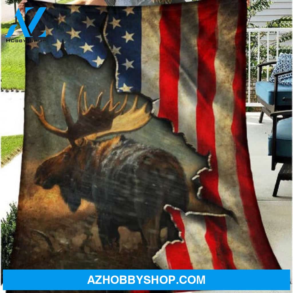 Animal Moose Hunter Fleece Blanket 
