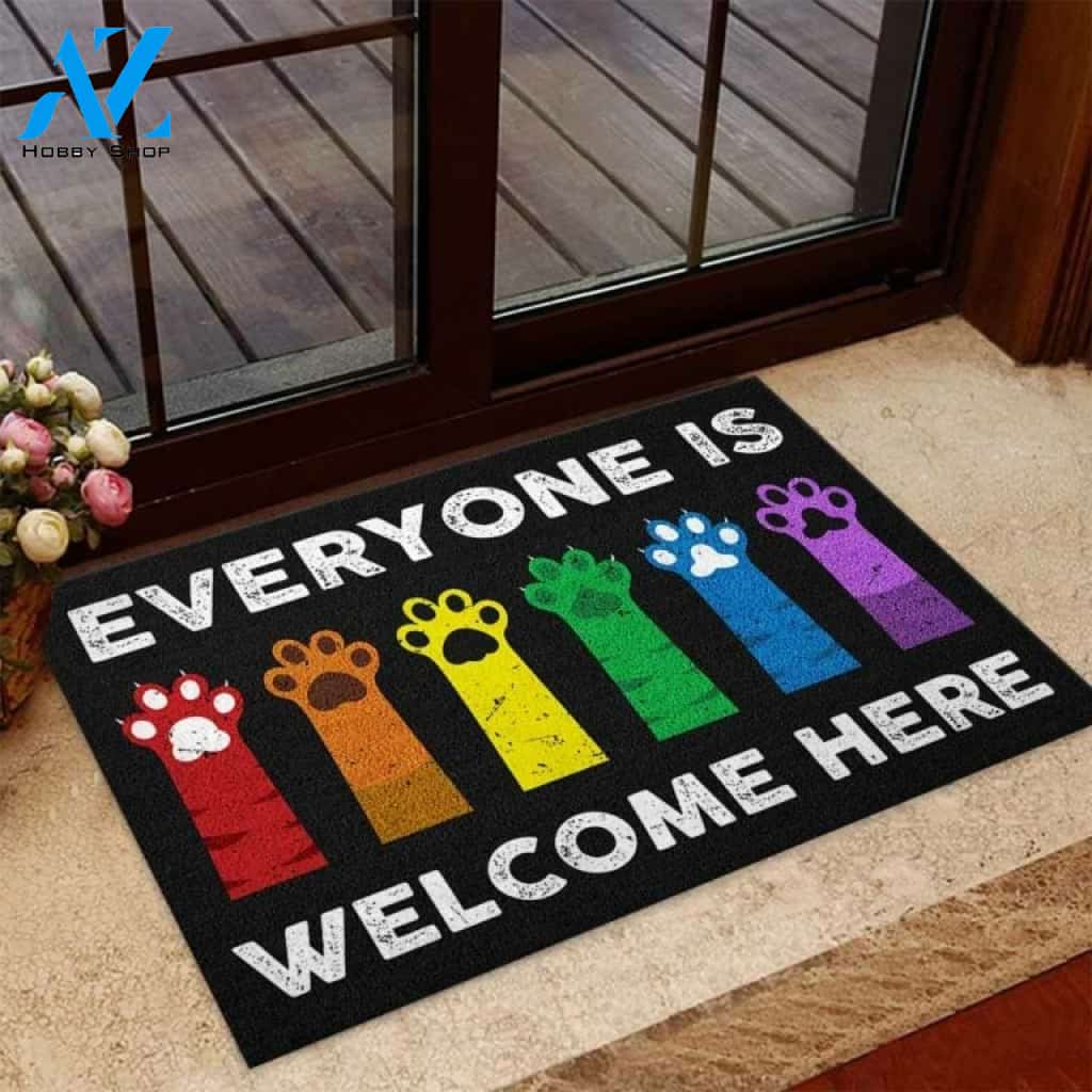 Animal Paw Everyone Is Welcome Here LGBT Support Doormat