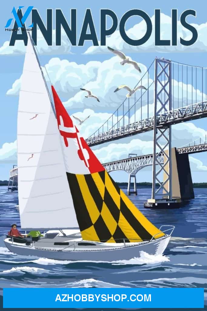 Annapolis Maryland Sloop Sailboat And Chesapeake Bay Bridge