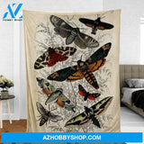 Antique Natural History of Moths Blanket or Quilt, Butterfly Blanket, Butterfly Quilt, Butterfly Chart, Custom Blanket