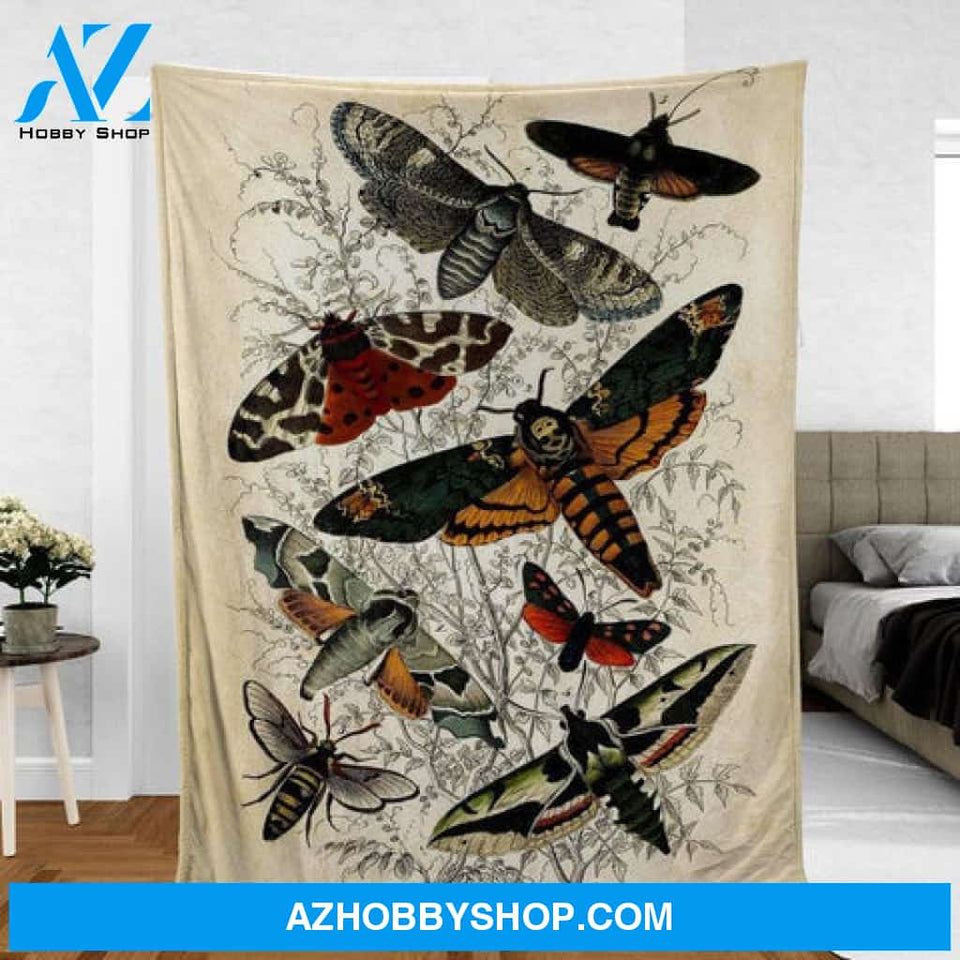 Antique Natural History of Moths Blanket or Quilt, Butterfly Blanket, Butterfly Quilt, Butterfly Chart, Custom Blanket