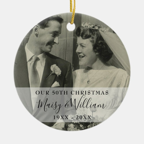 Any Anniversary Year Christmas Wedding 2 Photo Ceramic Ornament