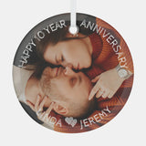 Any Year Happy Anniversary Custom Picture  Glass Ornament