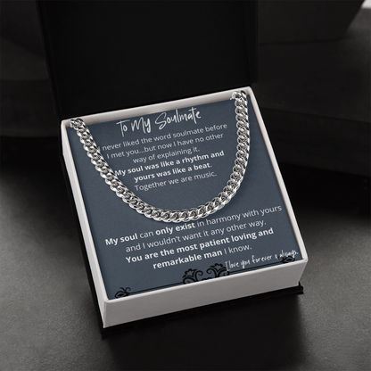Soulmate Gifts for Men, Romantic Gifts For Him, Unique Gift For Him, Meaningful Gift For Him, Thoughtful Gift For Him, Cuban Chain Necklace