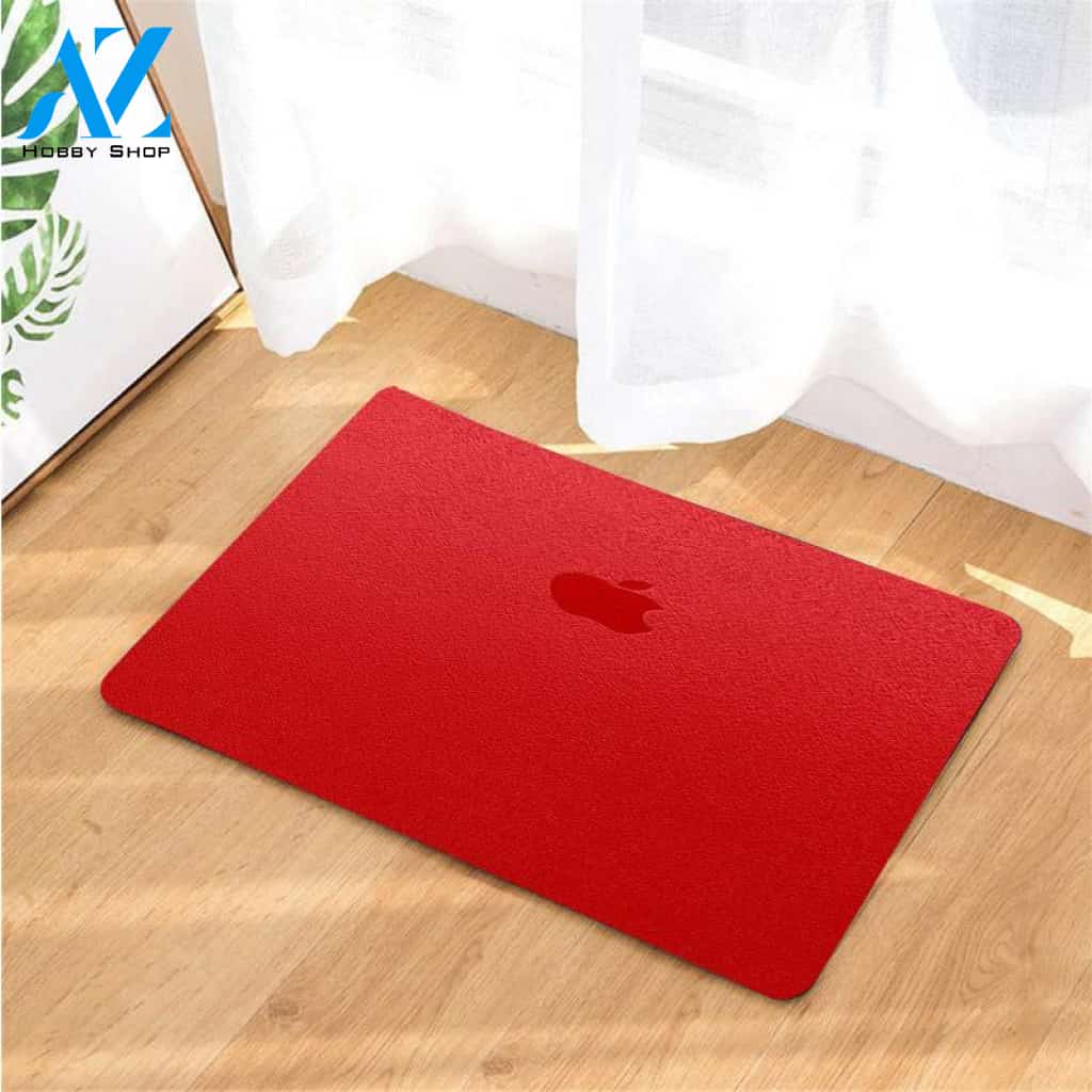 apple logo red doormats