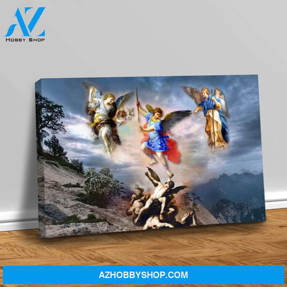 Archangels Michael, Gabriel and Raphael Defeat the demons Canvas Wrap