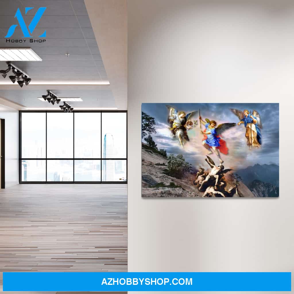 Archangels Michael, Gabriel and Raphael Defeat the demons Canvas Wrap