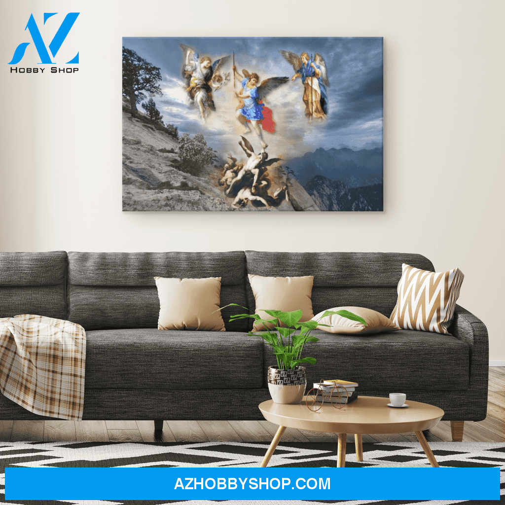 Archangels Michael, Gabriel and Raphael Defeat the demons Canvas Wrap