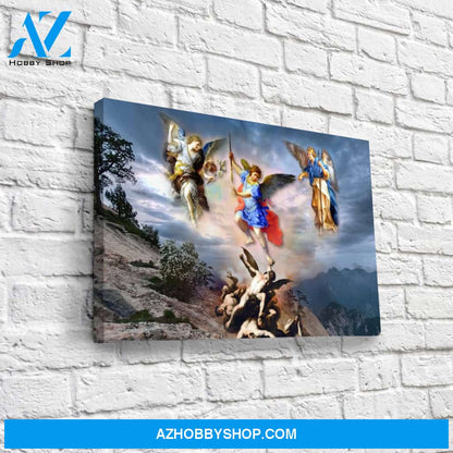 Archangels Michael, Gabriel and Raphael Defeat the demons Canvas Wrap