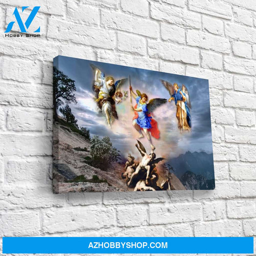 Archangels Michael, Gabriel and Raphael Defeat the demons Canvas Wrap