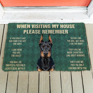 Doberman Pinscher House Rules Doormat | Colorful | Size 8x27'' 24x36''