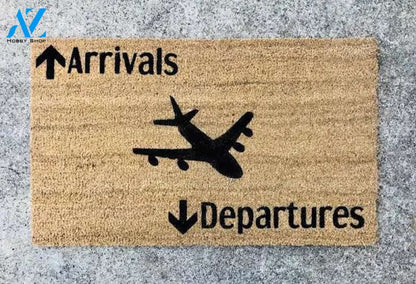 Arrivals and Departures Airplane Doormat Welcome Mat House Warming Gift Home Decor Gift for Airplane Lovers Funny Doormat Gift Idea