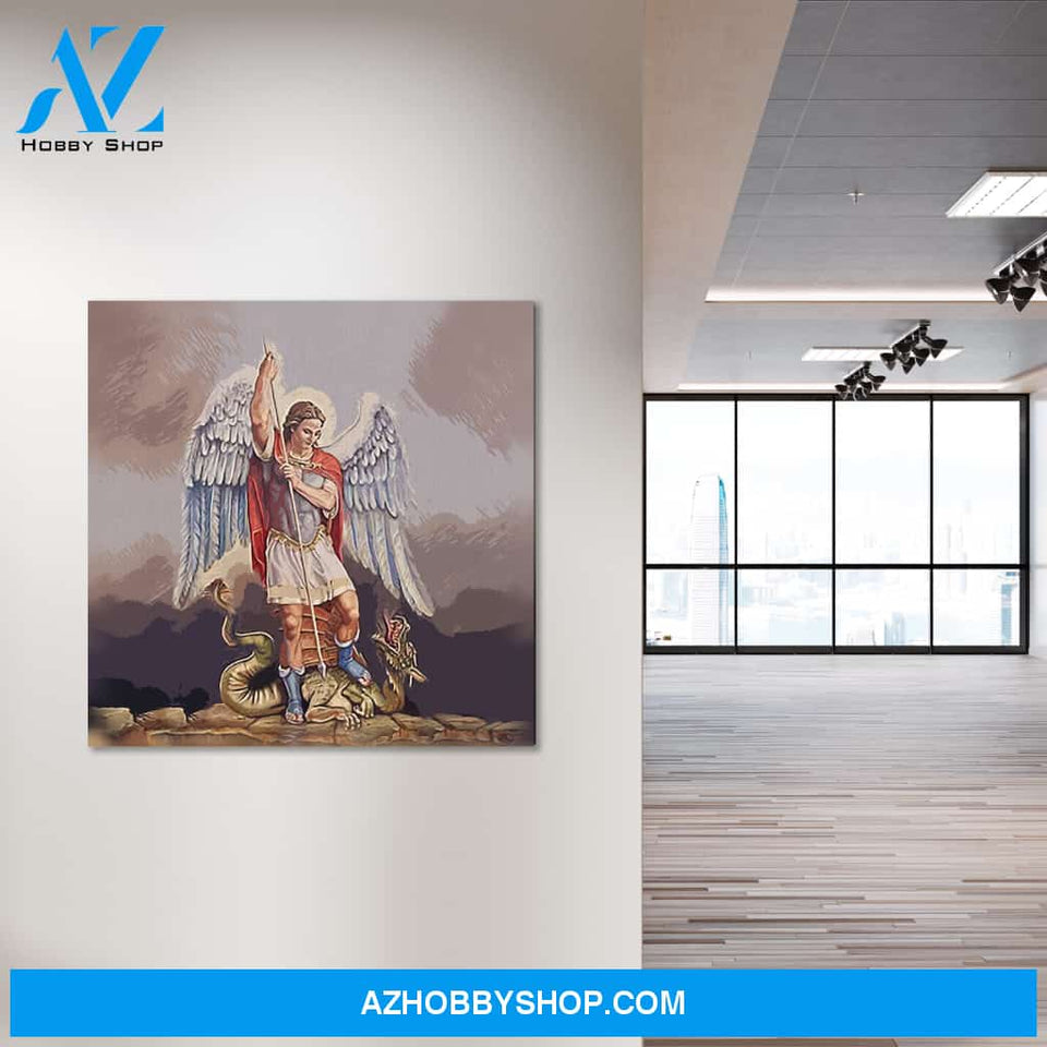 ARTCANVAS St. Michael Vanquishing Satan, Archangel, Catholic Art, Christian Painting, Canvas Art
