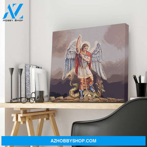 ARTCANVAS St. Michael Vanquishing Satan, Archangel, Catholic Art, Christian Painting, Canvas Art