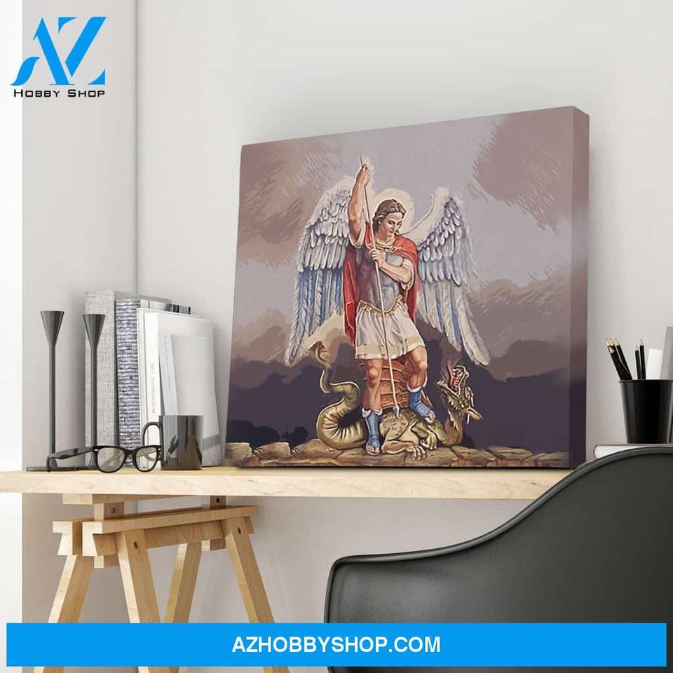 ARTCANVAS St. Michael Vanquishing Satan, Archangel, Catholic Art, Christian Painting, Canvas Art