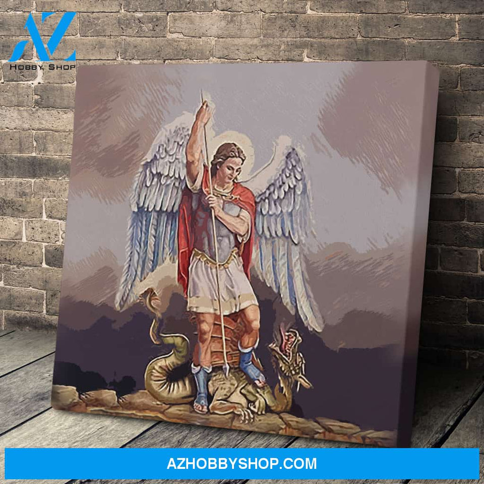 ARTCANVAS St. Michael Vanquishing Satan, Archangel, Catholic Art, Christian Painting, Canvas Art