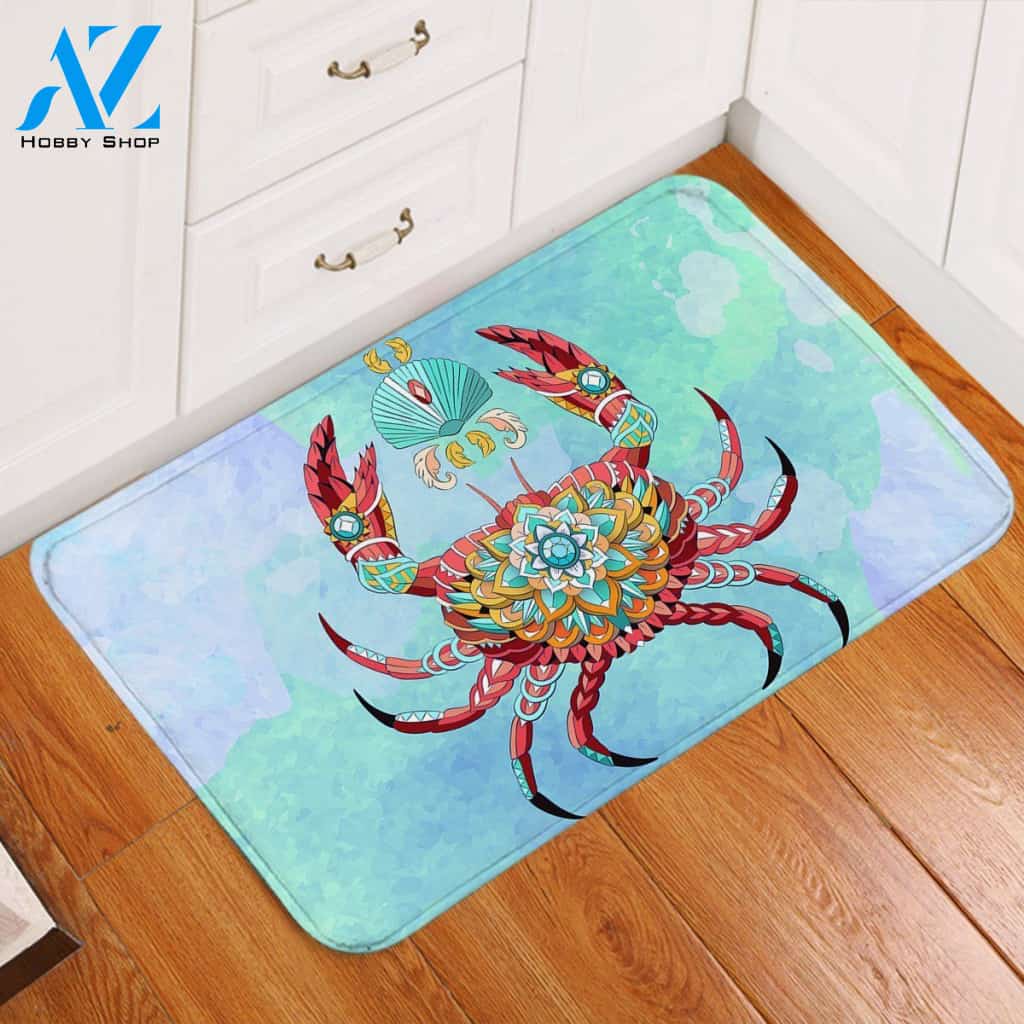 Arty Crab Light Blue Printed Doormat Home Decor