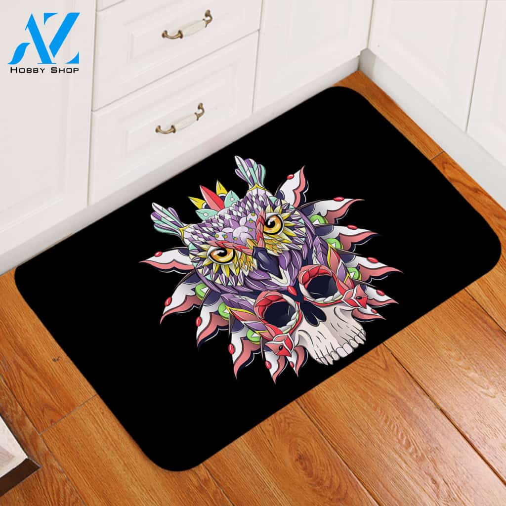 Arty Owl Black Door Mat