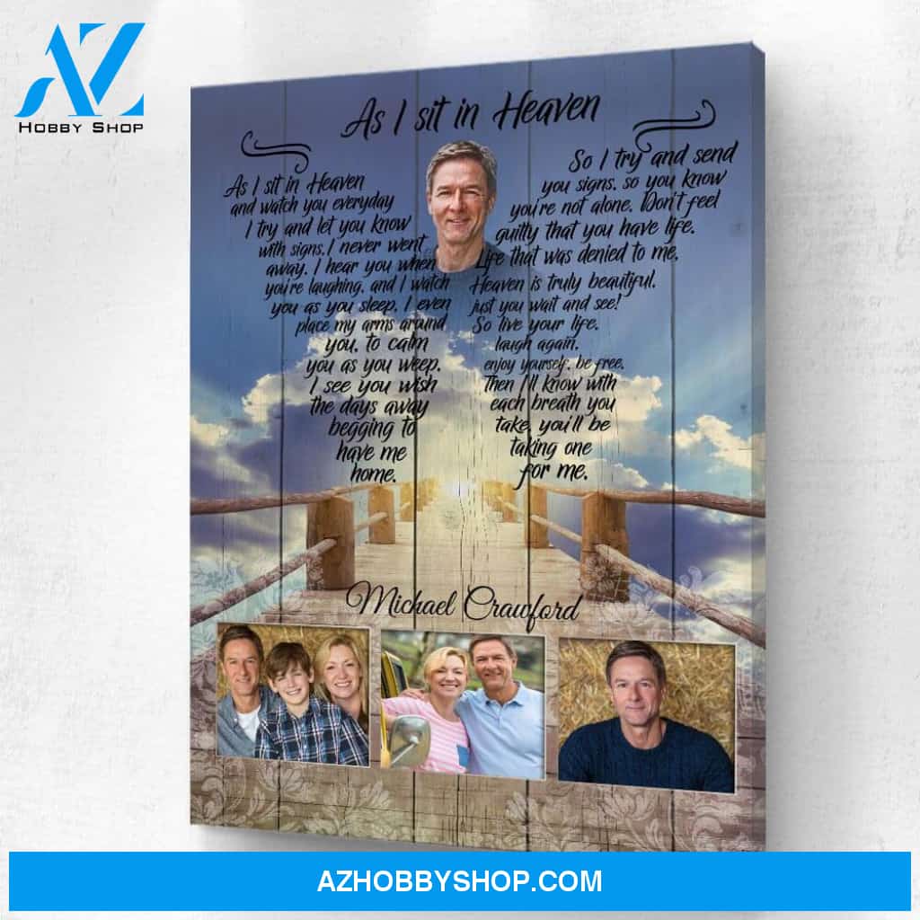 As I Sit In Heaven Angelic Oasis, Memorial, Personalized Photo Memorial Canvas, Canvas Wall Art Gift For Family Gift for Remembrance