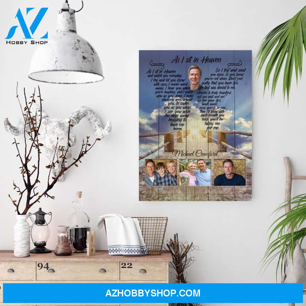 As I Sit In Heaven Angelic Oasis, Memorial, Personalized Photo Memorial Canvas, Canvas Wall Art Gift For Family Gift for Remembrance
