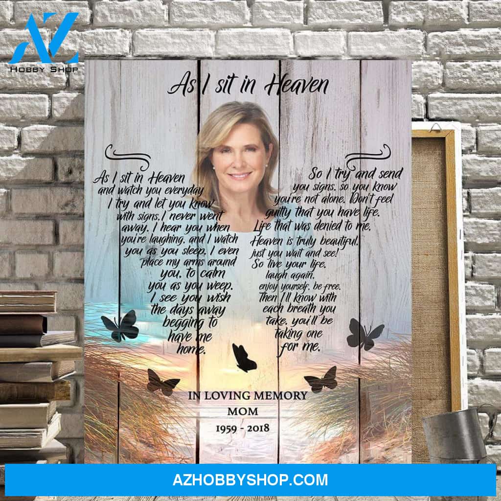 As I Sit In Heaven Beach Background, Personalized Photo Memorial Canvas, Canvas Wall Art Gift For Family Gift for Remembrance