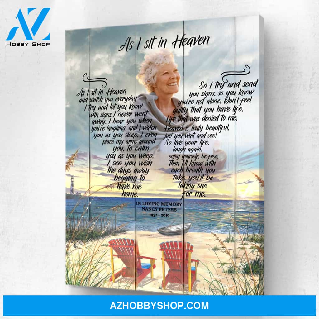 As I Sit In Heaven Beach Chair Background, Personalized Photo Memorial Canvas, Canvas Wall Art Gif For Family Gift