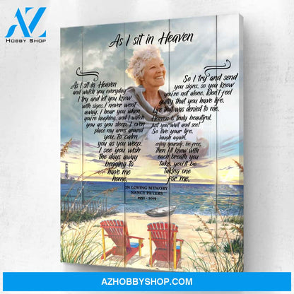 As I Sit In Heaven Beach Chair Background, Personalized Photo Memorial Canvas, Canvas Wall Art Gif For Family Gift