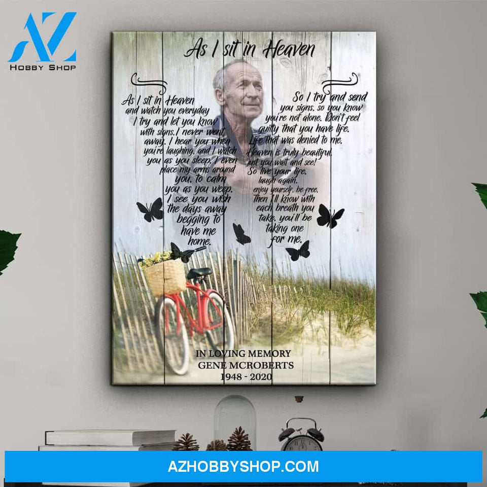 As I Sit In Heaven Bicycle Background, Personalized Photo Memorial Canvas, Canvas Wall Art Gift For Family Gift for Remembrance