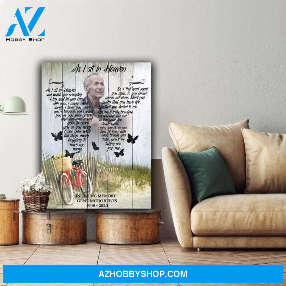 As I Sit In Heaven Bicycle Background, Personalized Photo Memorial Canvas, Canvas Wall Art Gift For Family Gift for Remembrance