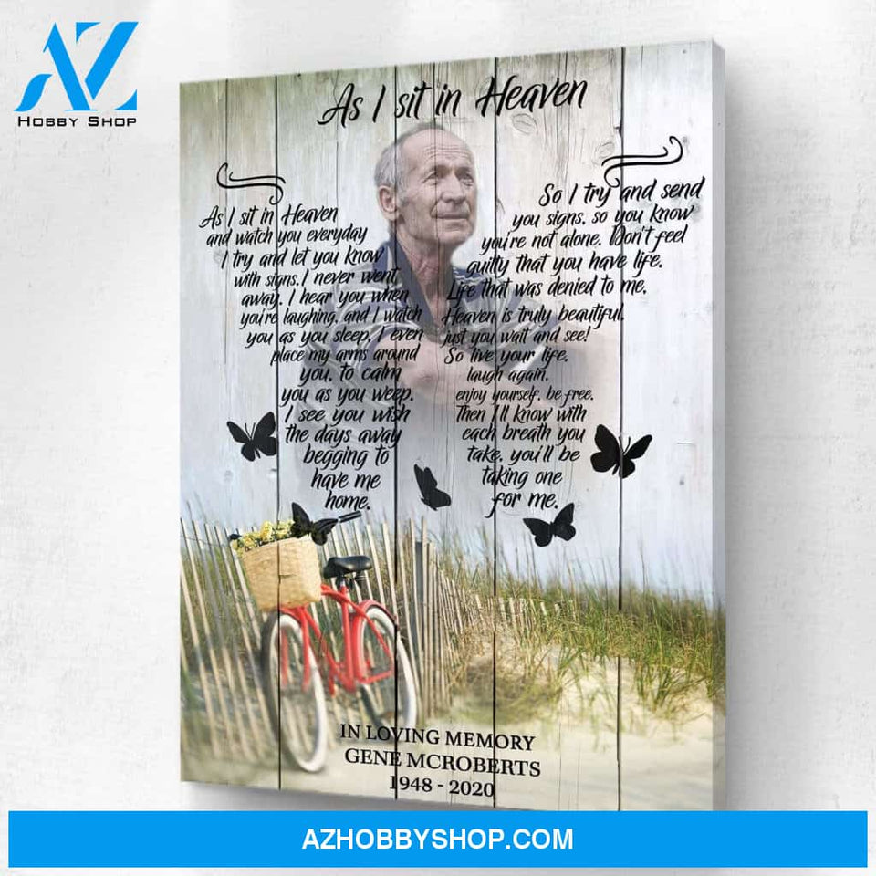 As I Sit In Heaven Bicycle Background, Personalized Photo Memorial Canvas, Canvas Wall Art Gift For Family Gift for Remembrance