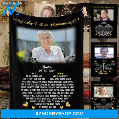 As I Sit In Heaven Black Personalized Photo Blanket Memorial