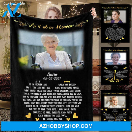 As I Sit In Heaven Black Personalized Photo Blanket Memorial