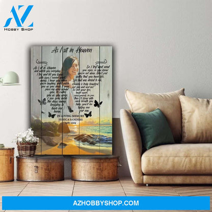 As I Sit In Heaven Blue Ocean Background, Personalized Photo Memorial Canvas, Canvas Wall Art Gift For Family Gift for Remembrance