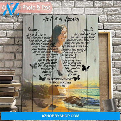 As I Sit In Heaven Blue Ocean Background, Canvas, Canvas Wall Art Gift For Family Gift for Remembrance