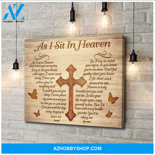 As I Sit In Heaven Cross Butterfly Wall Art Canvas, Wall Decor Visual Art