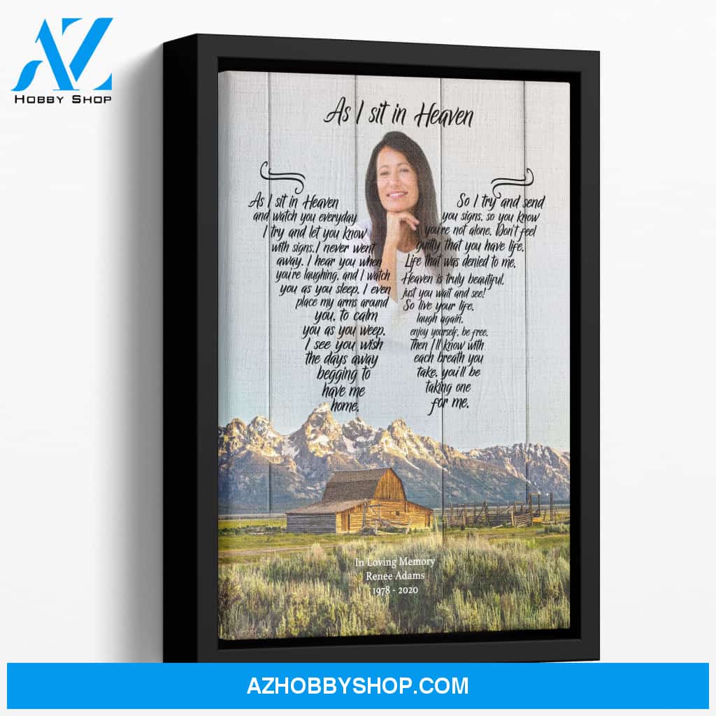 As I Sit In Heaven Lazy Bear Lodge, Personalized Photo Memorial Canvas, Canvas Wall Art Gift For Family Gift for Remembrance