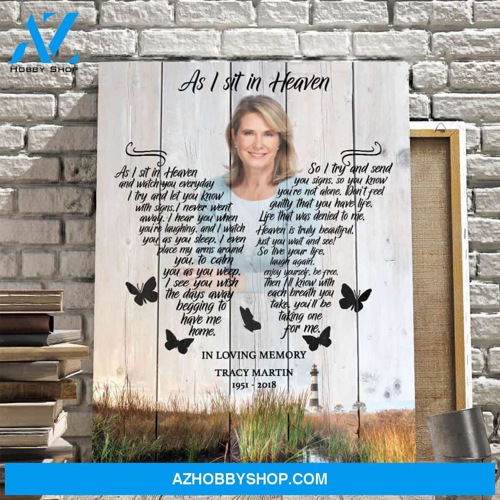 As I Sit In Heaven Lighthouse Background, Canvas, Canvas Wall Art Gift For Family Gift for Remembrance
