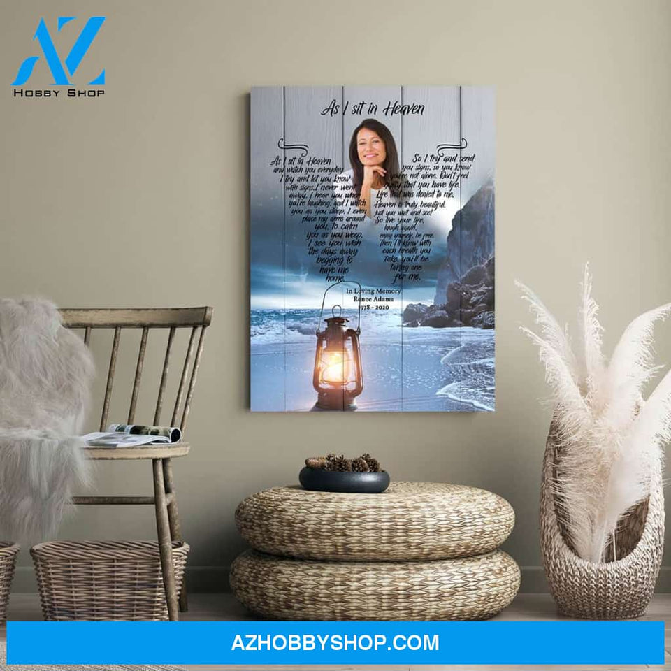 As I Sit In Heaven Moonlight Heaven Background, Personalized Photo Memorial Canvas, Canvas Wall Art Gift For Family