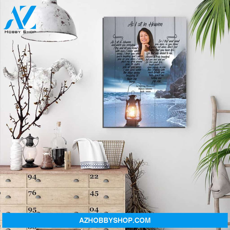 As I Sit In Heaven Moonlight Heaven Background, Personalized Photo Memorial Canvas, Canvas Wall Art Gift For Family
