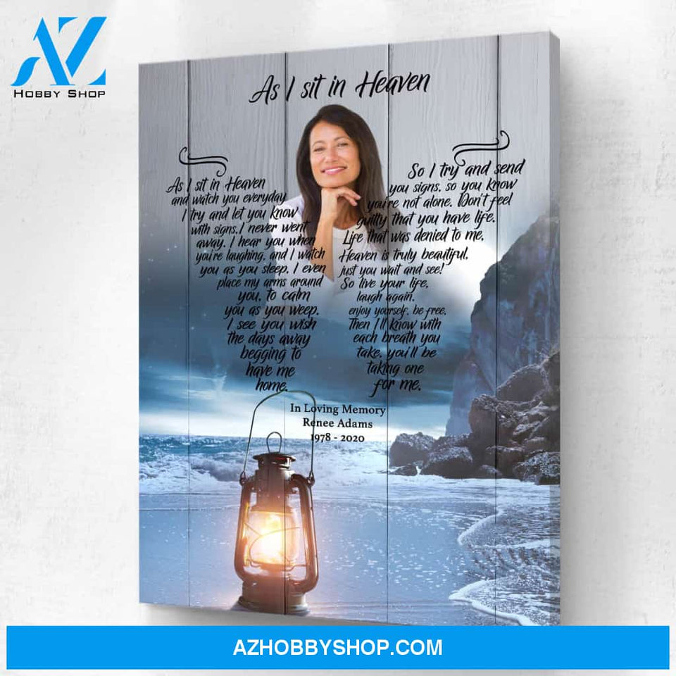 As I Sit In Heaven Moonlight Heaven Background, Personalized Photo Memorial Canvas, Canvas Wall Art Gift For Family