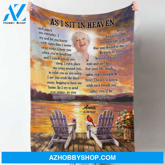 As I Sit In Heaven Personalized Photo Blanket Memorial