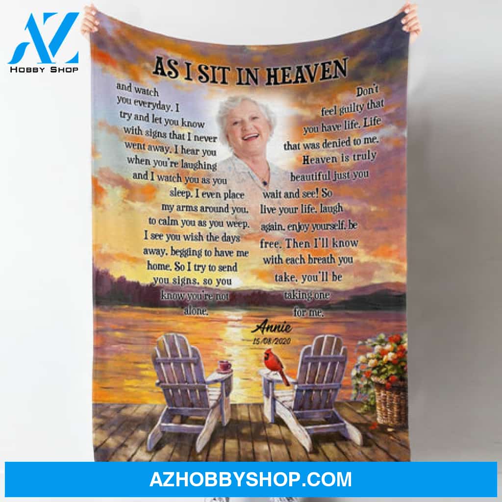As I Sit In Heaven Personalized Photo Blanket Memorial