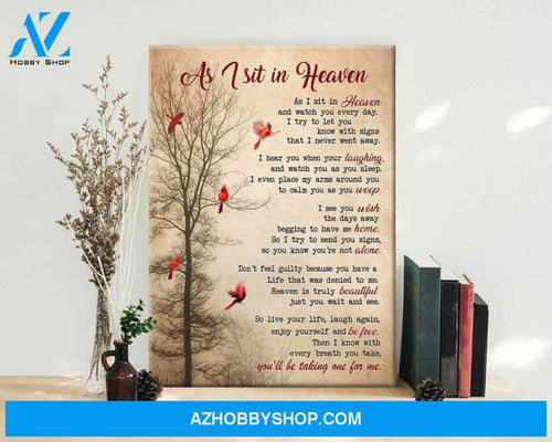 As I Sit In Heaven Poem Poster, Poem Wall Art, Family Gift, Cardinal Home Poster, Wall Hanging